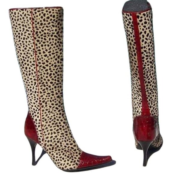 Donald Pliner Black Cream Red Gator Leather Boot Shoe New 6 Hair Calf NWT $795